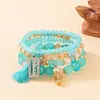 Bestseller transfronterizo: Pulsera de brazalete con colgante rectangular hueco estilo bohemio, pulsera de cuentas con cordón elástico multicapa