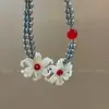 Collar de Flor de Perla Estilo Francés, Diseño de Nicho, Gargantilla con Cuentas Rojas Ancora, Lujo Ligero de Nicho