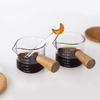 Vaso pequeño de leche de vidrio transparente de borosilicato para café, vaso pequeño de leche de aspecto elegante para el hogar, creativo, con asa de madera