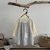 Camiseta básica de meia-gola lisa para bebês e crianças pequenas, estilo INS, para meninas, com saia de suspensório com retalhos de bolinhas e coração