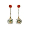 Set de Aretes, Pulsera y Anillo de Pavo Real en Cloisonné de Jade Hetiano Natural con Broche de Seguridad Chapado en Oro Puro S925 Tendencia Nacional