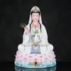 Estatua del Bodhisattva Guanyin de Miao Shan para Adoración, Imitación de Jade Blanco, Bodhisattva Guanyin del Mar del Sur para Uso Doméstico, Sentado sobre Loto, Estatua de Compasión y Sabiduría