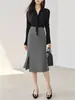 26 Falda de Cola de Pez Inspirada en Diseño Gris Otoñal, Cintura Alta, Adelgazante, Longitud Media, Ropa de Trabajo Profesional, Abertura, Falda Bodycon 25733