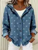 Cárdigan Sudadera con Capucha y Botones Estampado Floral Retro Transfronterizo Europeo y Americano para Mujer, Holgado, Casual, Manga Larga, Prenda Exterior