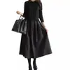 Pedido original de comercio exterior Seis colores en stock 2023 Otoño e Invierno Japonés y Coreano Vestido de Lana Largo de Base Vestido de Patchwork