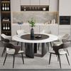 Mesa de comedor y silla italianas de lujo con base de roca, con plataforma giratoria, redonda de 1,8 m y capacidad para 10 personas.