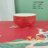 Tigela Cerâmica Hakka Rima Tigela Longevidade Tigela de Pé Alto Cor Sob Esmalte Banquete de Longevidade da Pessoa Idosa Meio Vermelho Vermelho Completo Brinde de Retorno Agradecimento Presente de Aniversário