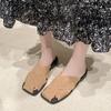 Pantuflas Mule Tejidas de Estilo Francés con Tiras Cruzadas Planas Huecas para Mujer, Mules Slip-On de Punta Cuadrada para Uso Exterior