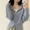Cárdigan de Punto Grueso con Capucha Estilo Perezoso Otoño e Invierno Diseño de Cremallera Estilo Coreano Suéter con Solapa para Mujer
