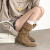 2025 Nuevas Botas de Cuero para Mujer, Punta Fina, Tacón de Aguja, Plisadas, de Pila, con Tirantes, de Caña Alta, Botas Largas