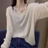 Suéter de Tricô Listrado de Manga Longa Estilo Europeu para Mulheres, Novo Design Outono 2025 com uma Blusa Base de Ombro a Ombro com Recortes