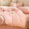 Conjunto de Quatro Peças de Flor Estéreo Relevada Fresca em Lã Leite para Inverno Espessado Quente Coral Fleece Plus Veludo Roupa de Cama 3