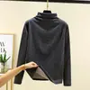 Blusa térmica feminina com gola semi-alta, nova camiseta de fleece dupla face para outono e inverno, camiseta de manga longa justa para usar por baixo