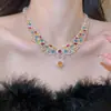 Collar con colgante redondo de perla de circón bañado en oro real de 18k, aretes estilo palacio, conjunto de joyería de lujo ligero de alta gama