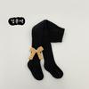 Meia-calça infantil atacado cor sólida algodão meninas meia-calça bonito arco dupla agulha crianças leggings meias