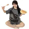 Pijama de Verano para Mujer 2026 con Almohadillas en el Pecho, Manga Corta de Algodón Fino, Shorts, Adecuado para Usar al Aire Libre, Conjunto de Ropa para el Hogar
