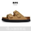 Maburon Primavera y Verano Retro Perezoso Planos Cuero Mate Birkken Corcho Pantuflas Una Palabra Altura Aumentada Playa Birkken Medias Pantuflas