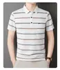 Camisa Polo de Punto de Manga Larga a Rayas con Cuello de Alta Gama para Hombres de Mediana Edad, Estilo Papá, Elegante 2026