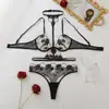 Conjunto de Lingerie Sexy de Duas Peças com Bordado Floral de Alta Qualidade da Amazon 2026 Mais Vendido, Tela Transparente, Decote Halter
