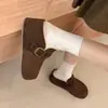 Medias zapatillas cerradas de un paso con suela gruesa para mujer 2026 Otoño Retro Hebilla Zapatillas Mula