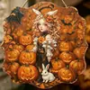 Placa de Madeira de Coelho Menina Halloween Retrô Decoração de Abóbora Morcego Estilo Country Americano Artesanato Lembrança