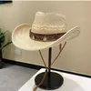 Viagem de Verão Sanya Chapéu de Sol de Palha Estilo Étnico Feminino Chapéu de Praia para Férias Chapéu Panama Jazz Retrô Britânico Tendência