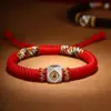 Pulsera de Cuerda Colorida Tejida a Mano con Hilo Rojo con el Buda del Año y las Doce Deidades Guardianas del Zodíaco