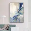 Pintura Decorativa Moderna de Lujo Ligero para Entrada, Pintura Colgante Abstracta Azul Dorada, Arte de Pared de Fondo de Alto Nivel para Pasillo