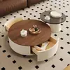 Mesa de centro redonda de losa de roca estilo vintage para salas de estar pequeñas, juego de mesa de centro moderno minimalista de madera de nogal para uso doméstico