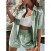 Novo Conjunto de Roupa Feminina Casual Elegante de Listras de Manga Curta para Primavera e Verão 2024