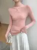 Moda Otoño Invierno para Mujer, Suéter de Cachemir sin Costuras acanalado de Cuello Medio Alto, Ajuste Ceñido, Favorecedor, Versátil, Top Base de Punto para Mujer