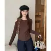 Ropa Nueva de Otoño 2025 Tallas Grandes Ropa para Mujer Camiseta Sexy de Manga Larga con Hombro Cruzado y Lazo Top de Cintura Pura