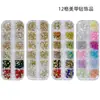 Set de Caja de 12 Compartimentos para Accesorios de Uñas, Perlas para Uñas, Pedrería Pequeña, Pedrería Irregular de Vidrio, Pedrería para Decoración de Uñas, Accesorios Mixtos