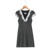 9789-25 Primavera Nuevo Estilo Retro Francés Diseño Casual Encaje Encaje Cuello en V Punto de Ola Vestido
