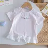 Camiseta Fofa de Desenho Animado com Manga Curta para Bebês Meninas 2026 Verão Nova Blusa de Renda para Bebês Meninas Simples Amigável à Pele Roupas Infantis 3