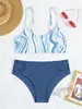 Bikini Europeo y Americano Traje de Baño de Dos Piezas Estampado de Cintura Alta Bikini Europeo y Americano Nuevo Tirante Mujer Venta al por Mayor Forma Corporal