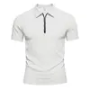Polo de Verano para Hombre de Venta Caliente Transfronteriza, Jacquard Cuadros de Alta Resistencia, Cuello Solapa Casual Holgado, Media Cremallera, Manga Corta