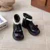 Botines Cortos Forrados de Felpa para Niñas Moda Nuevo Estilo Otoño Versátiles Ribete de Encaje Botas de Combate Infantiles Estilo Little Chanel Botas de Piel para Bebé