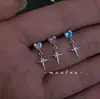 Arete de Tachuela con Colgante de Cruz de Circonita Brillante Rosa Diario, Pendientes de Estrella Versátiles de Nicho, Accesorios para Orejas de Pin Recto para Mujeres