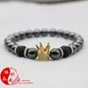 Pulsera de piedra de hierro negra con corona de explosiones de 8 mm, no magnética, respetuosa con el medio ambiente, de comercio exterior europeo y americano, joyería de Amazon.