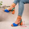 Sandalias de Exportación Europea y Americana de Talla Grande con Combinación de Colores, de un Botón, de Tacón Alto para Mujer, Nuevas 2025, Punta Cuadrada, Tacón Grueso, Boca de Pez, Sandalias de Tacón Grueso