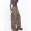 Jeans Vintage Lavado Plissado com Bolso Grande Moda Feminina Hiphop Hip-Hop Wide-Leg Roupa de Trabalho Calças Mop