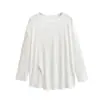 Estilo Perezoso Chica Caliente Blusa Holgada Transpirable con Abertura Diseño de Primavera Empalme Adelgazante Camiseta de Manga Larga Top Corto