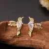 Design de Moda Europeu e Americano, Estilo de Luxo Leve de Alta Qualidade, Brincos Exquisitos Cravejados com Zircônia, Brincos Versáteis de Pássaro Dourado de Nicho
