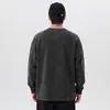 Novo produto de outono para homens plus size: camiseta de manga longa Henry 100% algodão, corte solto, estampa tridimensional, top vintage com aspecto desgastado