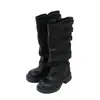 Botas de Cano Grosso com Solado Espesso Chuyuji Botas de Cavaleiro Retrô para Mulheres Nova Coleção Primavera/Verão 2026 Botas de Salto Versáteis Emagrecedoras Pretas