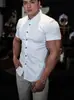 Camisa de Manga Corta con Solapa Madura Transfronteriza Elástica Color Sólido Cardigan Casual Diario Camisa de Negocios sin Planchar