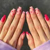 Modelo de Comercio Exterior Más Vendido: Uñas Postizas Rectangulares de Longitud Media, Forma de Corazón, Estilo Francés, Pura Pasión, Ambiente del Día de San Valentín, Paquete de 24 Piezas