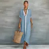 2026 Nueva Ropa Europea y Americana para Mujer Amazon Bloques de Color Holgada de Algodón y Lino Vestido Camisa Largo Vestido Casual de Moda para Mujer