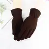 Guantes de terciopelo de cordero sintético para otoño e invierno, de un solo color, para hombre, cálidos para ciclismo al aire libre, guantes de cinco dedos para mujer